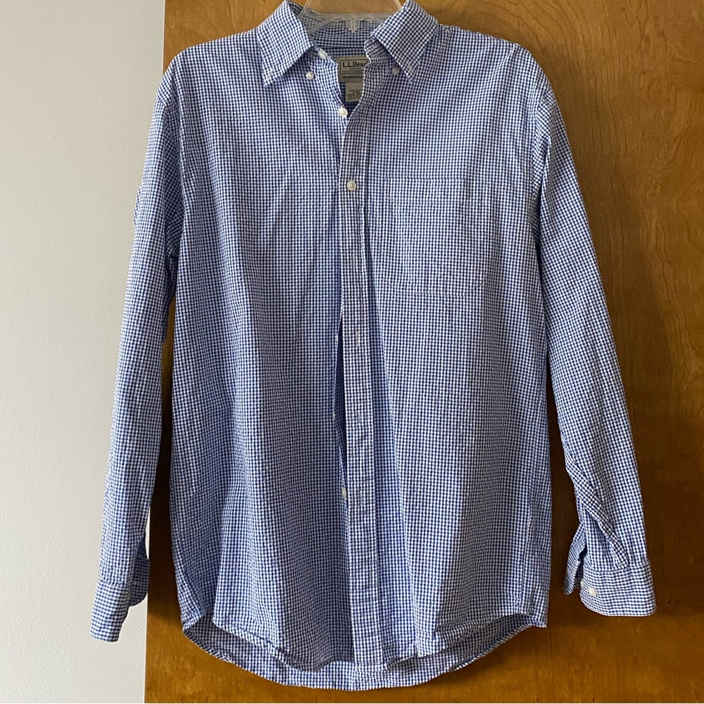 LL Bean Traditional Fit Shirt. Blue and White Gingham. Size Small.